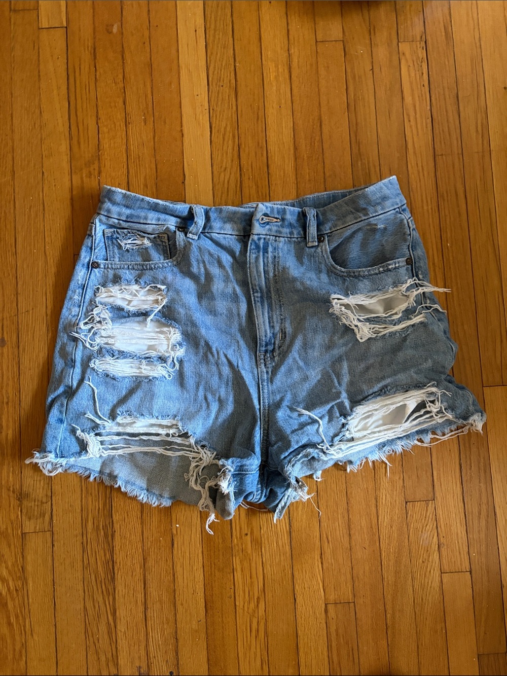 American Eagle Outfitters Light Blue Distressed Denim Shorts